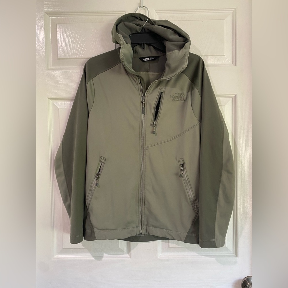 The North Face Hooded Soft Shell Full Zip Windbreaker Jacket Green Men's Small